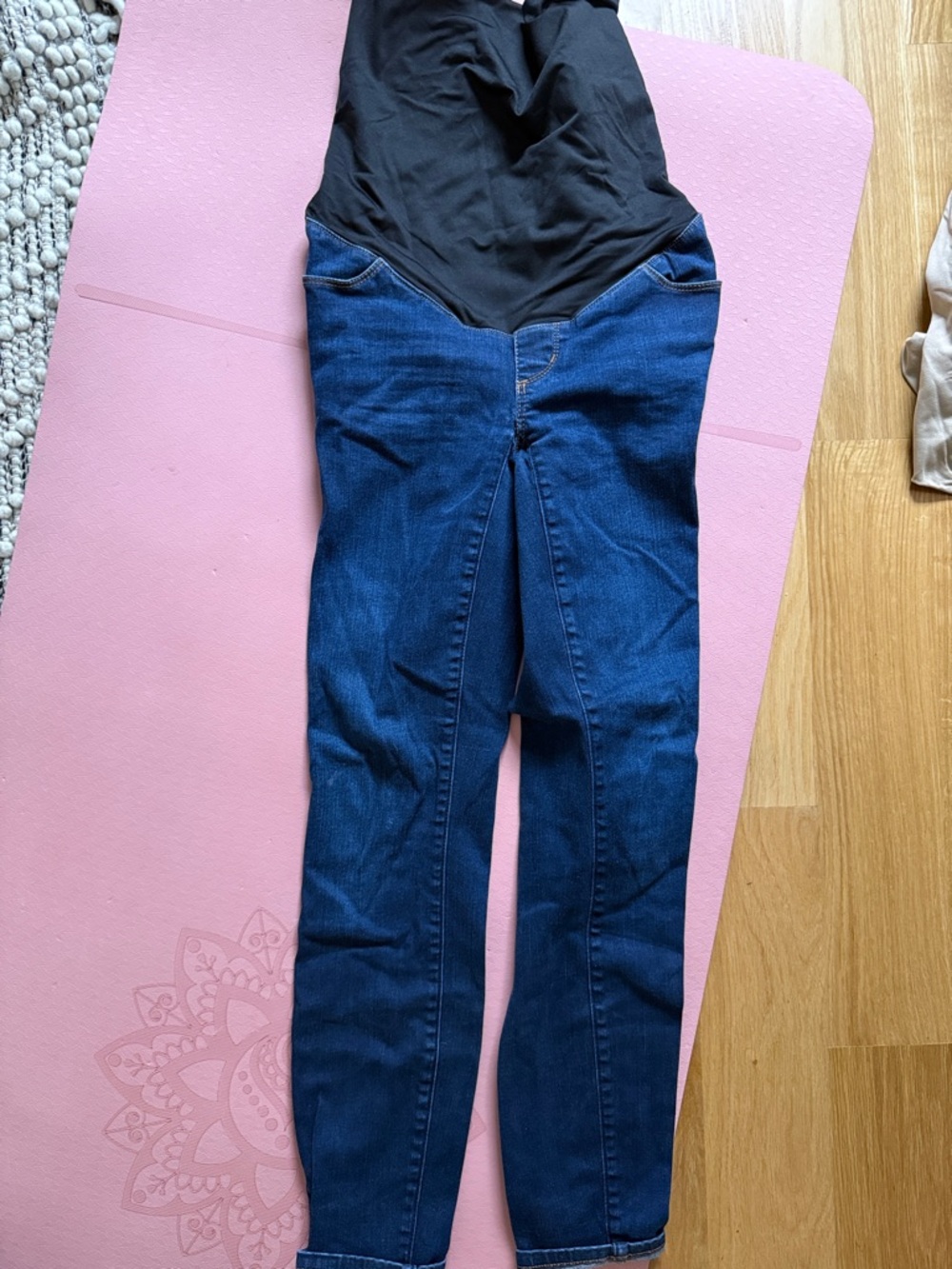 LOFT Dark Blue Maternity Skinny Jeans with Black Belly Panel